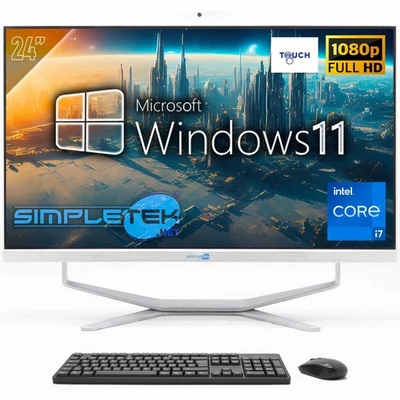 PC All IN One Aio 24 " FHD Touchscreen Windows 11 i7 8GB 120GB Fixed Webcam 2K - Image 1 of 4