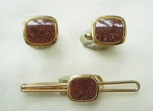 3 Piece Gold Filled Cufflinks and Tie Bar - Picture 1 of 2