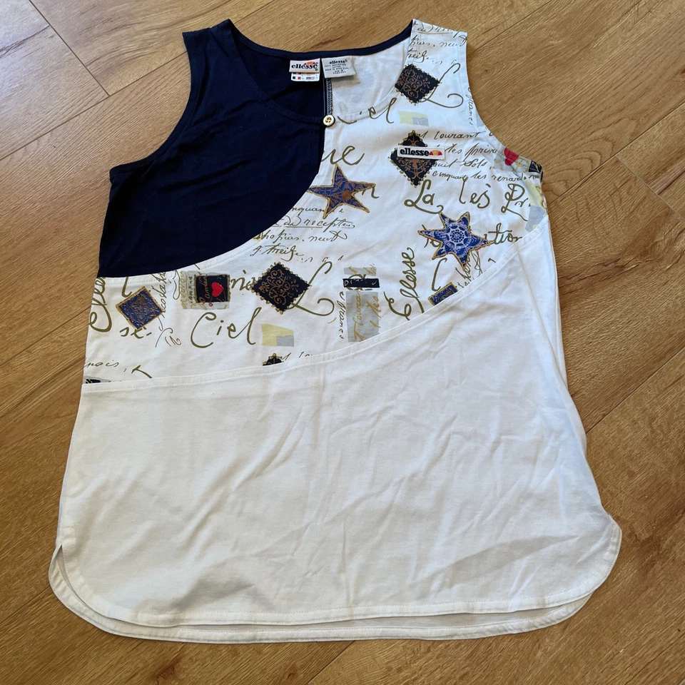 Camiseta sin mangas vintage Ellesse Color Block blanca roja amarilla azul talla 6 Foto 1 de 4