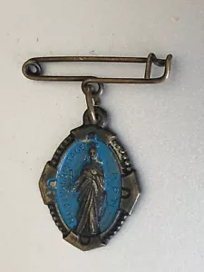 Antique French Pendant/Brooch - N.D de L'HERMITAGE -Blue Enamel,Gold plated - Picture 1 of 4
