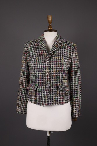 Giacca blazer VERSACE JEANS COUTURE multicolore in lana mohair tweed lavorata a maglia taglia 42