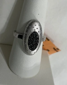 EFFY BH Silver Ring Size 7.75 Black Diamond 0.35 Ct Oval Ring New With Tags - Picture 1 of 9