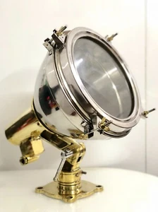 Vintage Steel & Brass Nautical Spot Light | Antique Polished Marine Fixture - Picture 1 of 10