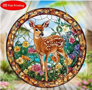 SUNCATCHER-Deer and Florals Acrylic - 8x8" Window Hanging Decoration - Picture 1 of 5