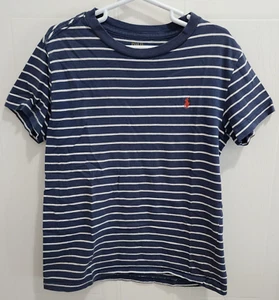 Polo Ralph Lauren Blue White Striped T Shirt Youth Size 7 100% Cotton Red Pony - Picture 1 of 10