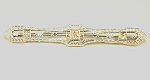 ANTIQUE 14K WHITE GOLD ART DECO 3 MINE CUT DIAMOND 2 3/8" BAR or SCARF PIN 4 g. - Picture 1 of 5