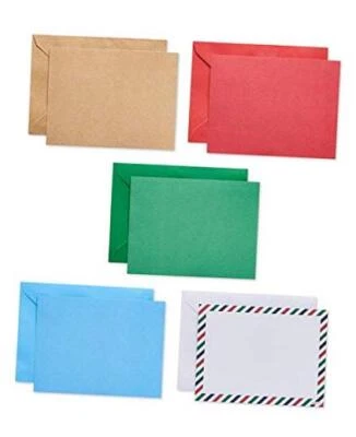  Tarjetas navideñas en blanco con sobres, colores navideños Kraft, rojo, verde y azul Foto 1 de 4