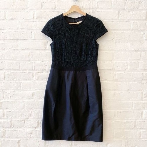 Burberry Abito tubino a matita cocktail gonna di seta corpetto pizzo nero US 4