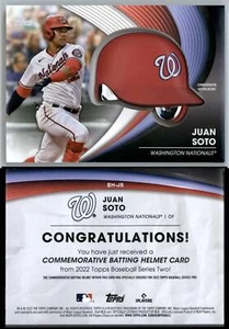Juan Soto #BH-JS Topps Baseball 2022 Series 2 Batting Helmet Relic Card - Picture 1 of 1
