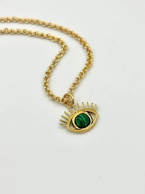 Malachite Evil Eye Necklace Evil Eye Pendant Turkish Nazar Malachite Pendant  - Image 1 of 4
