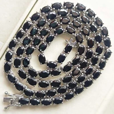 20ct Oval Lab Created Black Diamond Womens Tennis Necklace 14K White Gold Plated - Image 1 of 4