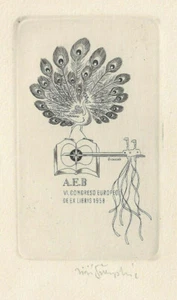 JIRI ANT. SVENGSVBIR: A.E.B. VI. Congreso Europeo de Ex Libris 1958, Pfau - Imagen 1 de 2