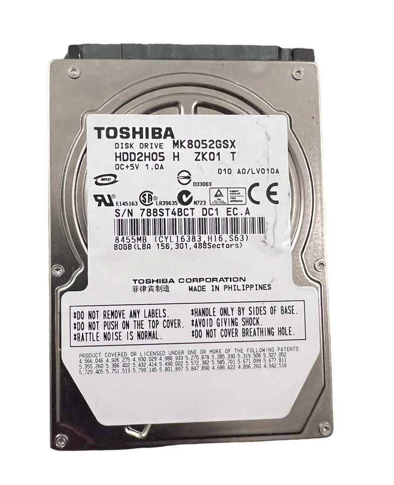 Toshiba MK8052GSX 80GB Internal SATA 5400RPM 2.5" (HDD2H05) HDD - Image 1 of 2