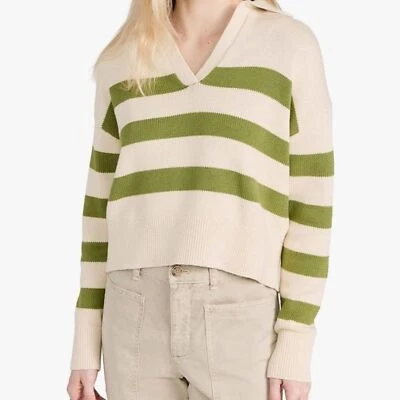 NWT Velvet Women's Lucie Henley Sweater in Cream and Green Stripe size xs - Image 1 of 4