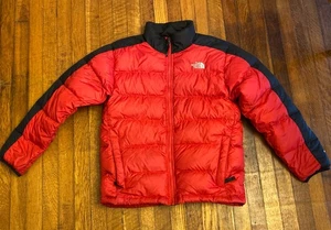 The North Face Jacket Boys L 14-16 Red 550 Goose Down Puffer Insulated Full Zip - Picture 1 of 7