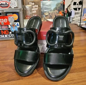 Womens Salvatore Ferragamo Size 9 C Taryn Logo Slide Black Sandal Original Box - Picture 1 of 22