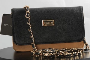 St John Knits Umhängetasche Saffiano Leder schwarz/biscuit neu mit Etikett UVP 700 $ - Bild 1 von 6