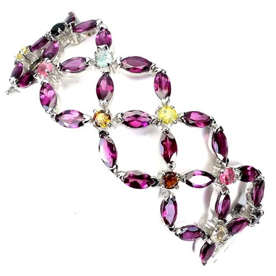 Brazalete de plata de ley 925 marquesa granate zafiro turmalina piedras preciosas joyería Foto 1 de 4