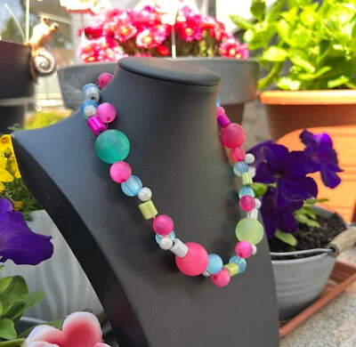 Handgefertigt Blau Türkis Polaris Perlen Halskette Eloxierter Aluminium Anhänger - Bild 1 von 4