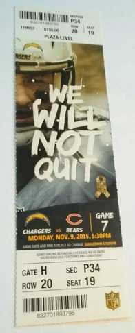 2015 Chicago Bears San Diego Chargers NFL Football Ticket Los Angeles Cover