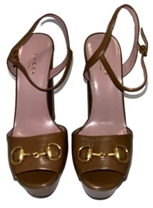 NEW GUCCI LUXURY PLATFORM BLACK BROWN LEATHER HORSEBIT SANDALS SHOES 36/US6 - Picture 1 of 7