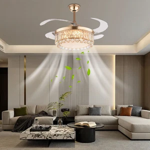 42 Inch Golden Ceiling Fan with Light, Remote Retractable Fandelier Ceiling Fan - Picture 1 of 16