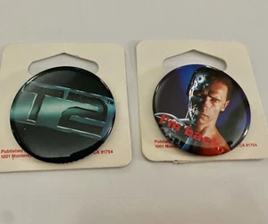 2 Vintage 1991 Terminator 2 Judgement Day-Schwarzenegger Movie Pinback Button - Picture 1 of 4
