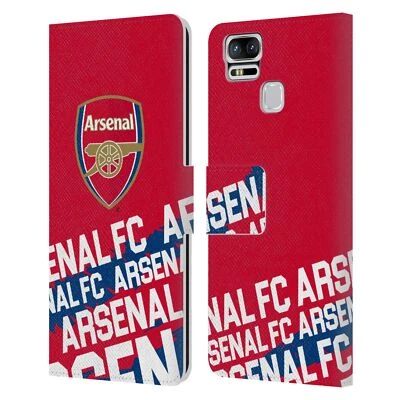 ARSENAL FC CREST AND GUNNERS LOGO LEATHER BOOK CASE FOR ASUS ZENFONE PHONES - Image 1 of 4