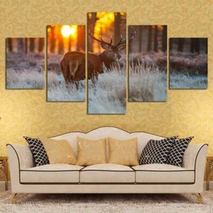 Multi Panel Print Buck At Dawn Canvas 5 Piece Picture Wall Art Deer Hunt Nature - Picture 1 of 12