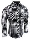Western Plaid Shirt Mens Woven Silver Stitch Fabric Rodeo Brand Pocket Snap Cuff