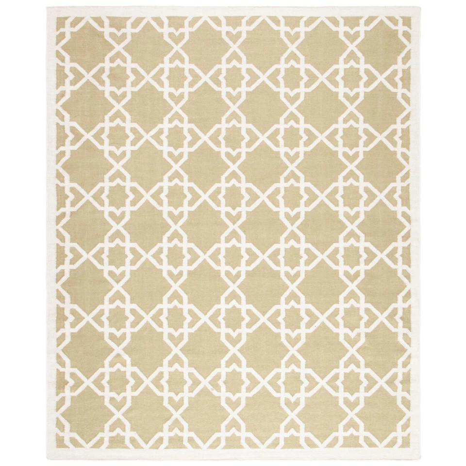 SAFAVIEH Dhurries DHU548A Handwoven Olive / Ivory Rug - Image 1 of 4