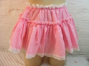 SISSY ADULT BABY SEXY FANCY DRESS pink polka dot MICRO MINI FRILLY SKIRT 11"LONG - Picture 1 of 2