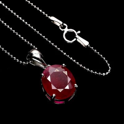 925 Sterling Silver Necklace Oval Ruby 12x10mm Gemstone Jewelry 18 Ins - Image 1 of 4