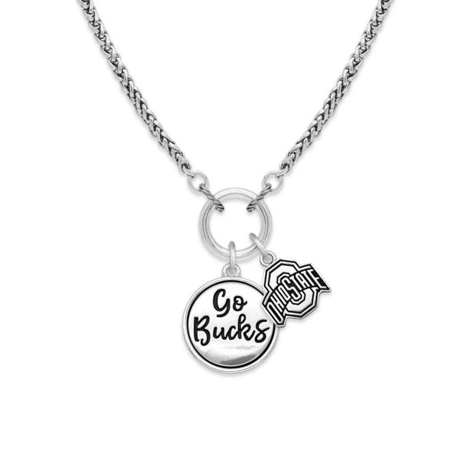 Ohio State Buckeyes Go Bucks Twist and Shout Silver Necklace Jewelry OSU - Image 1 of 1