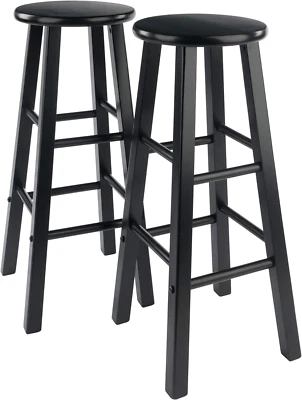 Element 2-Piece 29In Bar Stool Set, Black Finish, Solid Wood, Modern Design - Image 1 of 4