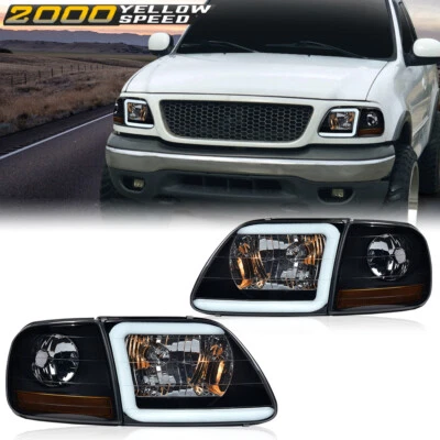 LED DRL Headlights & Corner Lights Black/Smoked Fit For 97-04 F-150 Expedition  - Image 1 of 4