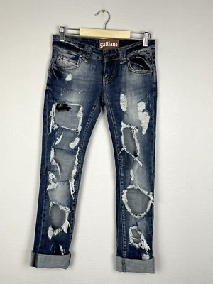 Jeans John Galliano Azul Rasgado Denim Lujo Diseño Italiano Cremallera Mosca Talla 26 Foto 1 de 4