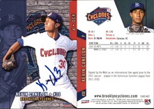 Kevin Canelon Signed 2015 Choice Brooklyn Cyclones #07 Card Auto AU