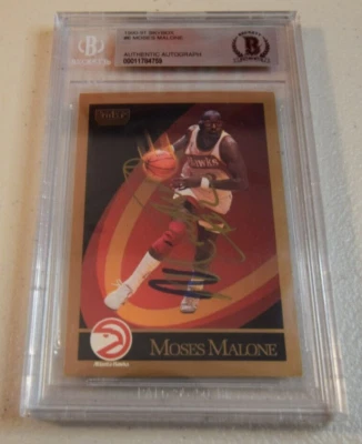Tarjeta firmada por Moisés Malone 1991-92 Skybox #6 autógrafo de Beckett Foto 1 de 4