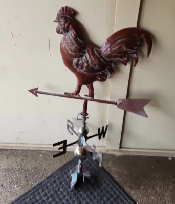LARGE Handcrafted 3Dimensional  ROOSTER Weathervane Copper Patina Finish - Image 1 of 4