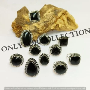 Lovely Natural Black Onyx Gemstone 925 Sterling Silver Plated Lot Handmade Rings - Picture 1 of 3