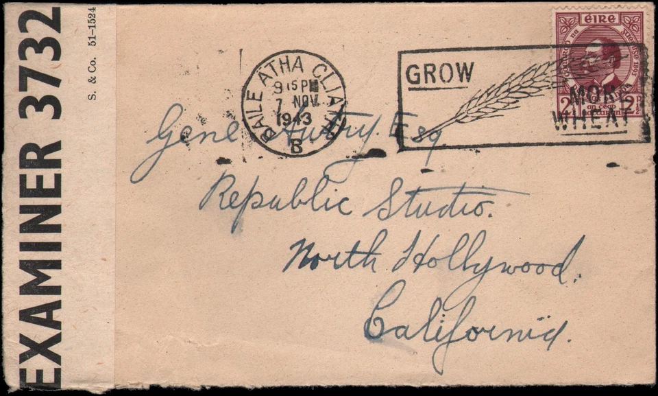 Baile Atha Cliath (Dublín) al actor Gene Autry, Hollywood CA, 1943, censurado Foto 1 de 1