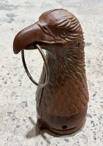 American Eagle Head Rusty Finish Cast Iron Hitching Post, 4” Ring, 12” x 4.5” - Picture 1 of 2