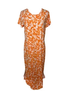Maxi Vestido Isaac Mizrahi Live Naranja Floral Elastizado Informal Crucero Playa Talla M - Imagen 1 de 12