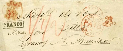 MTM307 - 1867 RARE RATE ON TRANSATLANTIC COVER NETHERLANDS TO USA VIA UK AM.PKT. - Image 1 of 2