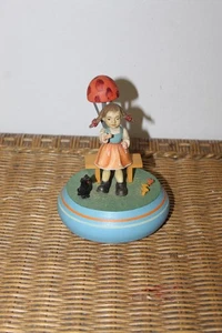 Figura Movimiento Musical Suizo Reuge - Niña con Paraguas y Gato. Edelweiss.  De colección. - Imagen 1 de 8