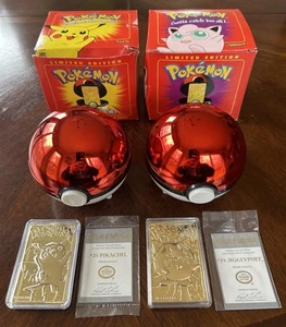 1999 Burger King Pokemon Gold Cards both PIKACHU & JIGGLYPUFF w/Box, Ball & COA - Picture 1 of 8
