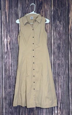Vestido para mujer Anne Klein 10 beige mezcla de algodón botones bolsillos delanteros sin mangas Foto 1 de 4