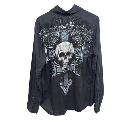 Camisa Xtreme Couture Calavera Gráfica Abotonada L Rocker Gótico Motociclista Alternativa Foto 1 de 4