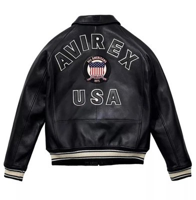 Men Avirex Black Real Bomber American Flight Jacket Faux Leather Jacket Men Gift - Image 1 of 4